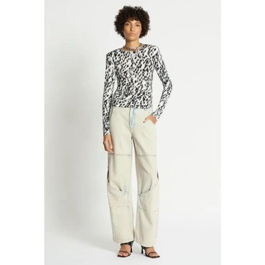 Image of a model wearing Tops. Productname: Dalmata Long Sleeve Top in PRINT colour by brand - sass and bide