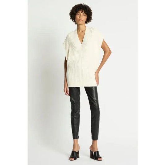 Image of a model wearing Tops. Productname: Halo Rib Knit Vest in Chalk colour by brand - sass and bide