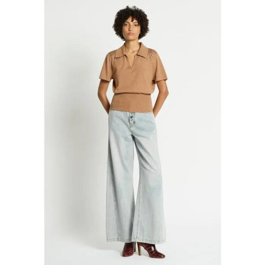 Image of a model wearing Tops. Productname: Lexi Embellished Knit Top in ACORN colour by brand - sass and bide