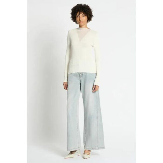 Image of a model wearing Tops. Productname: Saddie Filament Top in CREAM/WHITE colour by brand - sass and bide