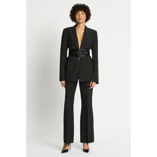 Image of a model wearing Outerwear. Productname: Allegro Blazer in Stripe colour by brand - sass and bide