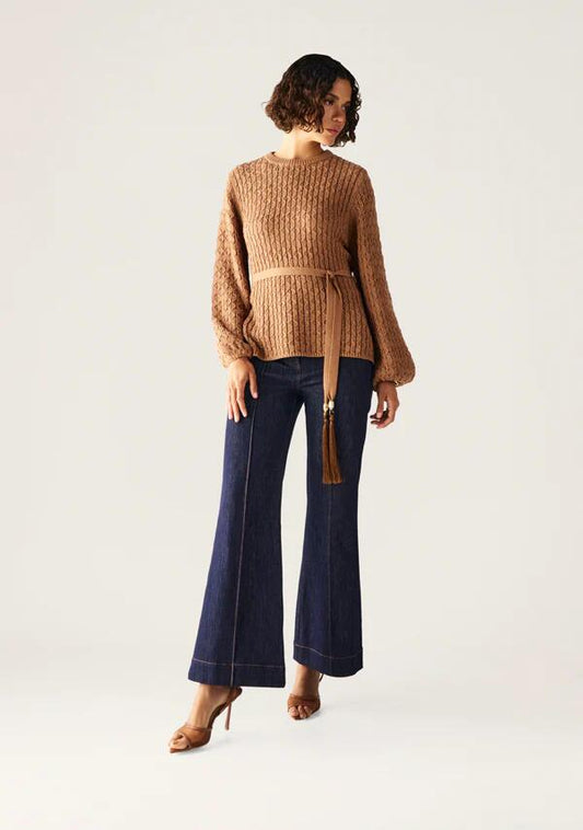 Image of a model wearing Tops. Productname: Furilia Knit Top in Nutshell colour by brand - MOS The Label