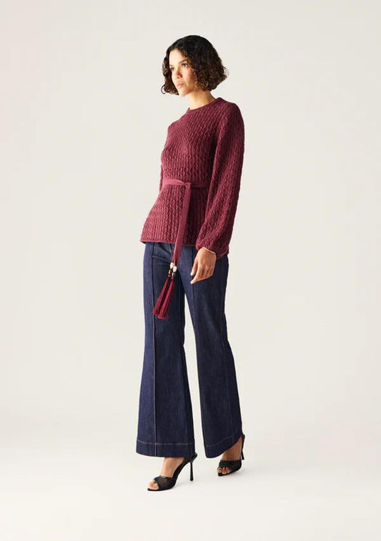 Image of a model wearing Tops. Productname: Furilia Knit Top in Cherry Lacquer colour by brand - MOS The Label
