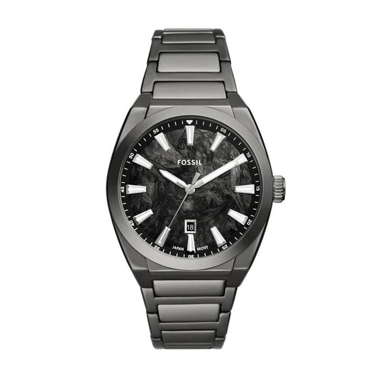 Image of Watches. Productname: Fossil Everett Three-Hand Date Gunmetal Stainless Steel Watch FS6075 in Watch colour by brand - Fossil