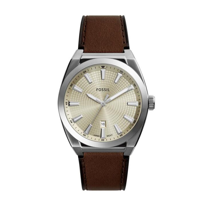 Image of Watches. Productname: Fossil Everett Three-Hand Date Brown Leather Watch FS6071 in Watch colour by brand - Fossil