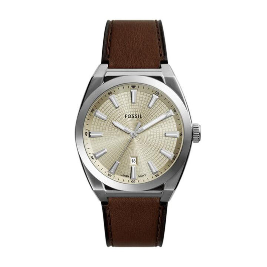 Image of Watches. Productname: Fossil Everett Three-Hand Date Brown Leather Watch FS6071 in Watch colour by brand - Fossil