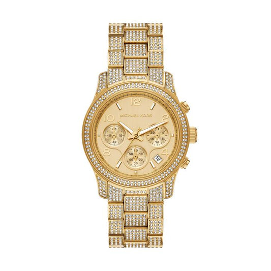 Image of Watches. Productname: Michael Kors Runway Chronograph Gold-Tone Stainless Steel Watch MK7435 in Watch colour by brand - Michael Kors