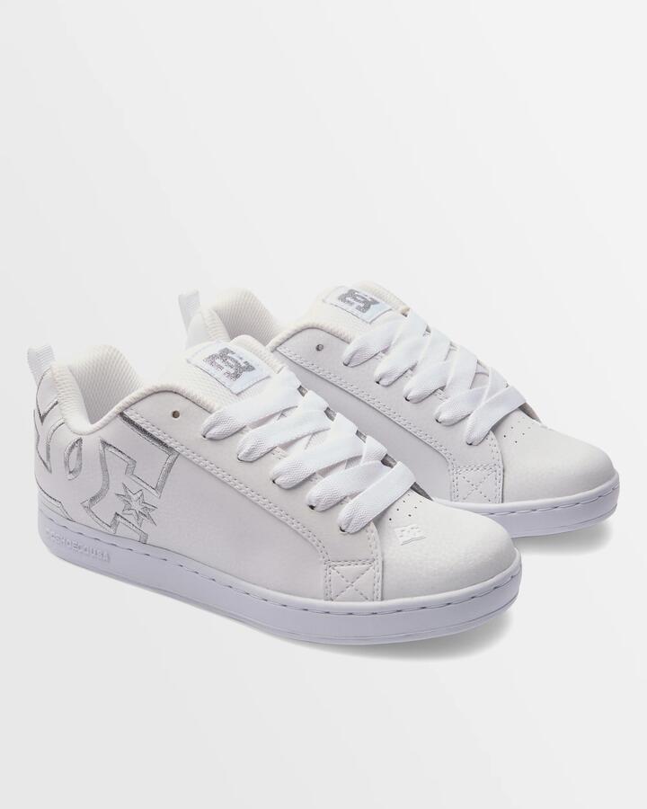 Image of Sneakers. Product name - DC Shoes Womens Court Graffik Sneakers White/M Silver in White/M Silver colour by brand - DC Shoes