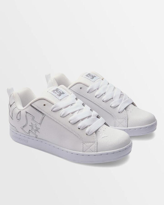 Image of Sneakers. Product name - DC Shoes Womens Court Graffik Sneakers White/M Silver in White/M Silver colour by brand - DC Shoes