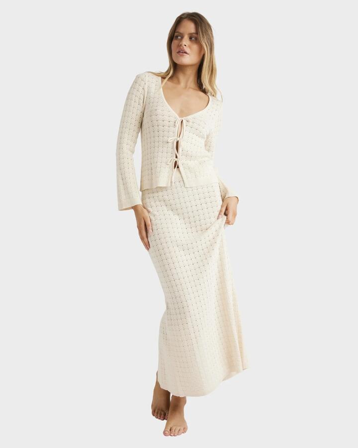 Image of a model wearing Skirts. Productname: Billabong - Womens On My Mind Maxi Skirt - Whitecap - in Whitecap colour by brand - Billabong