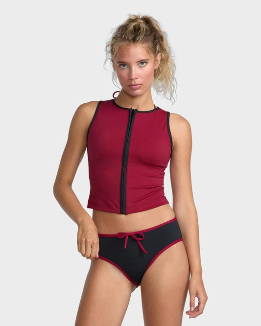 Image of Swimwear. Productname: RVCA - Womens Aren Zip Up Bikini Top - Ruby Red - in Ruby Red colour by brand - RVCA