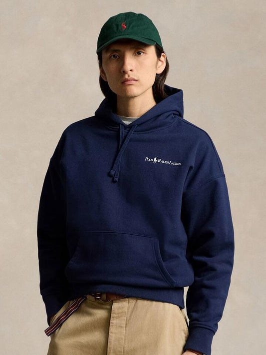 Image of a model wearing Outerwear. Productname: Polo Ralph Lauren Heavyweight Athletic Club Fleece in Cruise Navy colour by brand - Polo Ralph Lauren