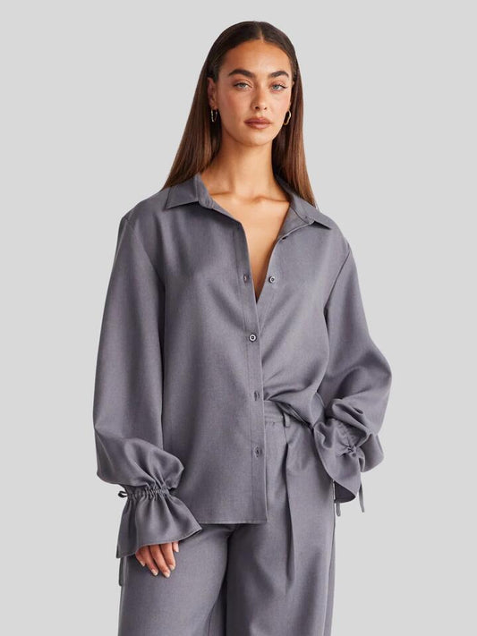 Image of a model wearing Tops. Productname: SNDYS Woods Shirt in Charcoal colour by brand - SNDYS