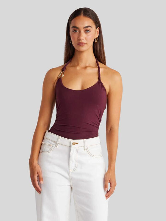 Image of a model wearing Tops. Productname: SNDYS Ash Tank Top in Cabernet colour by brand - SNDYS