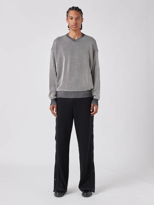 Image of a model wearing Tops. Productname: Barney Cools Plated V Knit in BLACK colour by brand - Barney Cools