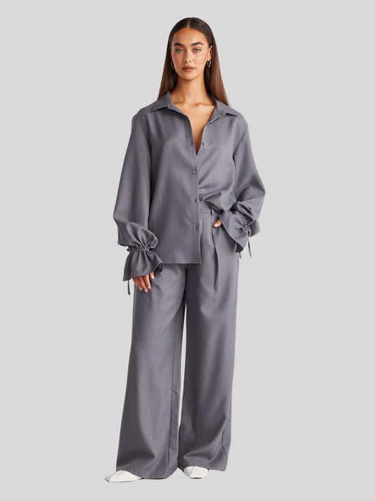 Image of a model wearing Pants. Productname: SNDYS Woods Pants in Charcoal colour by brand - SNDYS
