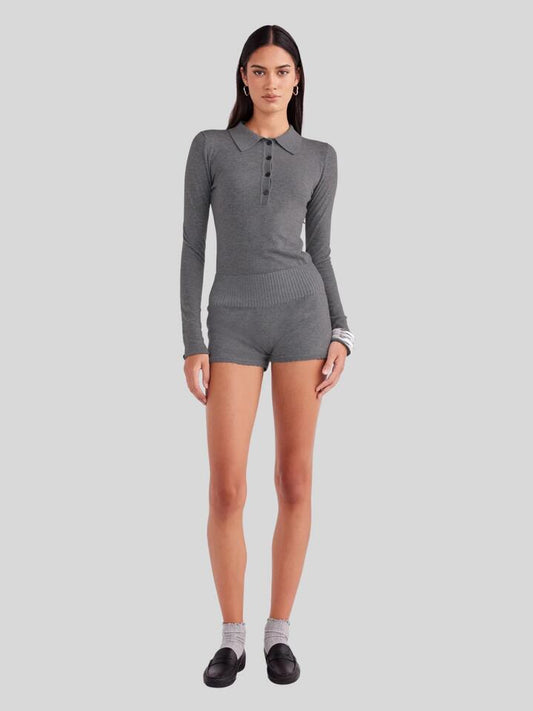 Image of a model wearing Shorts. Productname: SNDYS Veda Shorts in Charcoal colour by brand - SNDYS
