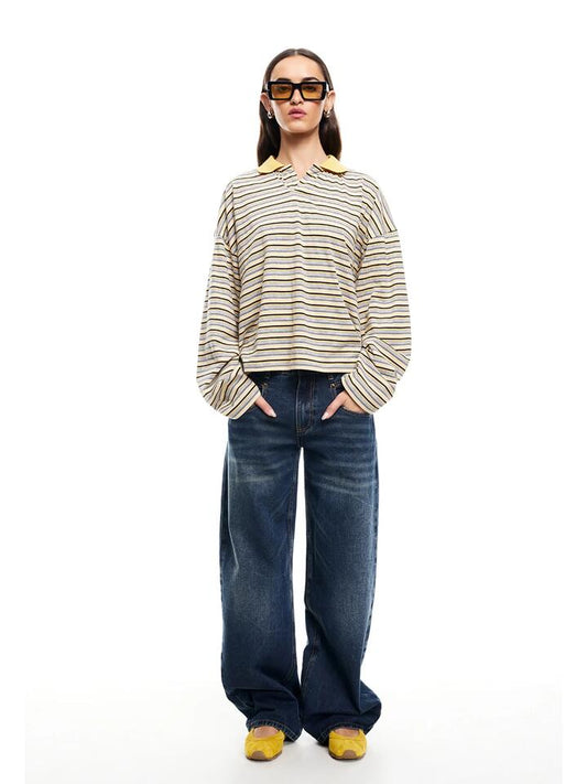 Image of a model wearing Tops. Productname: Lioness Rebels Jersey in Yellow Stripe colour by brand - Lioness