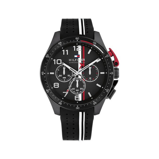 Image of Watches. Productname: Tommy Hilfiger Bank Black Silicone Black Dial Men's Watch 1792168 in Watch colour by brand - Tommy Hilfiger