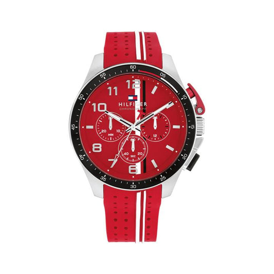 Image of Watches. Productname: Tommy Hilfiger Bank Red Silicone Red Dial Men's Watch 1792170 in Watch colour by brand - Tommy Hilfiger