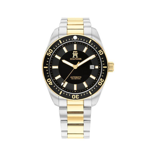 Image of Watches. Productname: Tommy Hilfiger Th85 Two Tone Stainless Steel Black Dial Men's Watch 1710552 in Watch colour by brand - Tommy Hilfiger