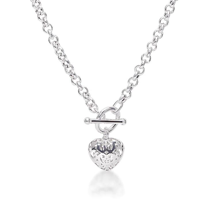 Image of Charms. Product name - 45cm Puff Heart Fob Belcher Necklace in Sterling Silver in colour by brand - Bevilles