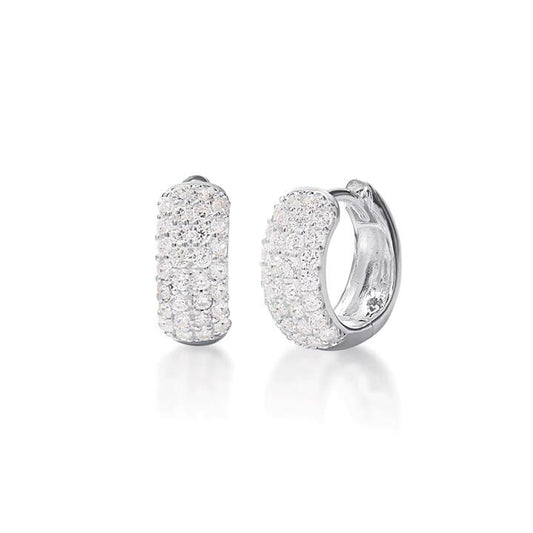 Image of Earrings. Productname: Dome Hoop Earrings with Cubic Zirconia in Sterling Silver in Silver colour by brand - Bevilles
