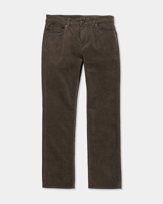 Image of a model wearing Pants. Productname: Volcom - Mens Solver Cord Pants - Bison - in Bison colour by brand - Volcom