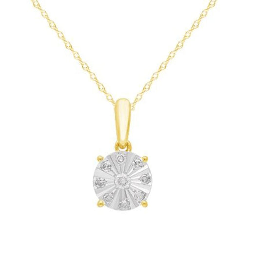 Image of Necklaces. Productname: Round Illusion Necklace with 0.09ct TDW of Diamonds in 9kt Yellow Gold in Diamond colour by brand - Bevilles