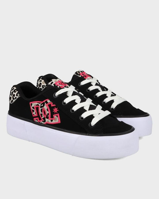Image of Heels. Productname: DC Shoes Womens Chelsea Platform Sneakers Black/Crazy Pink Print - in Black/Crazy Pink Print colour by brand - DC Shoes