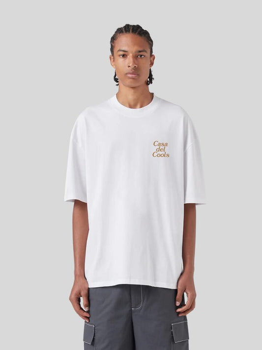 Image of a model wearing Tops. Productname: Barney Cools Casa Del Tee in White colour by brand - Barney Cools