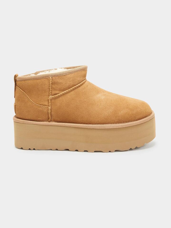 Image of Boots. Productname: Ugg Womens Classic Ultra Mini Platform Boots in Chestnut colour by brand - Ugg