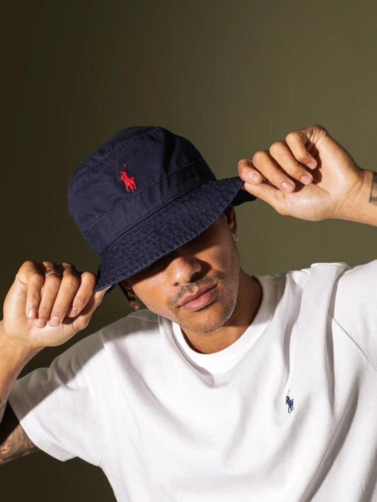 Image of Hats. Productname: Polo Ralph Lauren Loft Bucket Hat in Navy colour by brand - Polo Ralph Lauren
