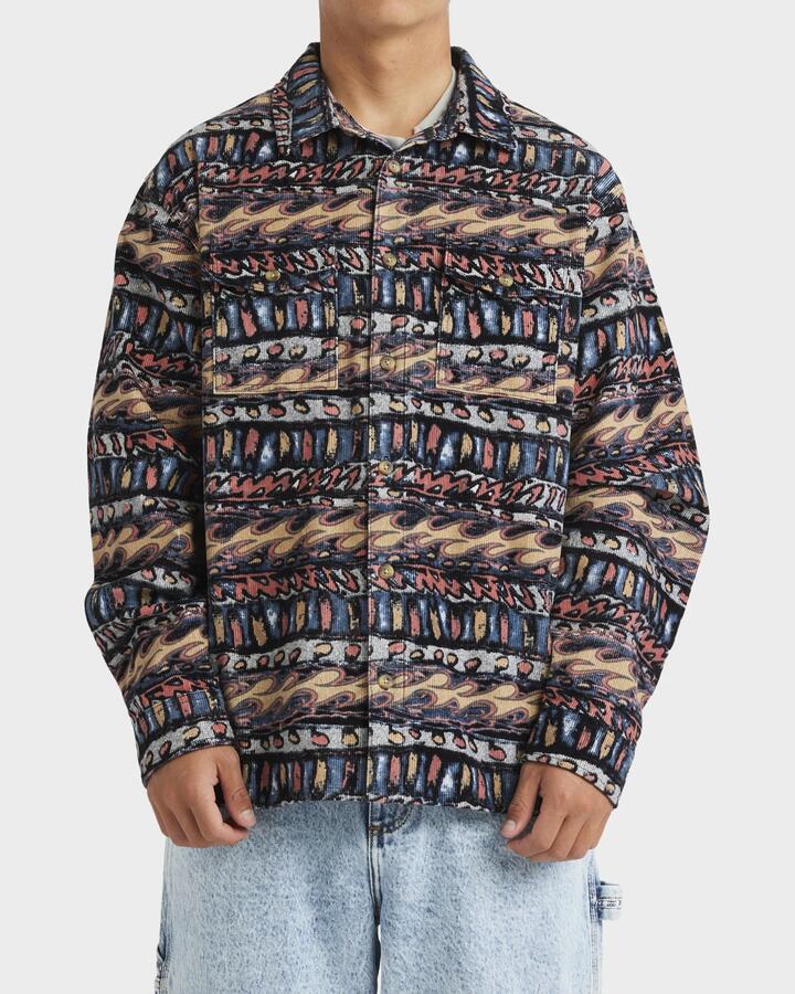 Image of a model wearing Tops. Product name - Billabong Mens Occy Heritage Long Sleeve Shirt Multi - in Multi colour by brand - Billabong