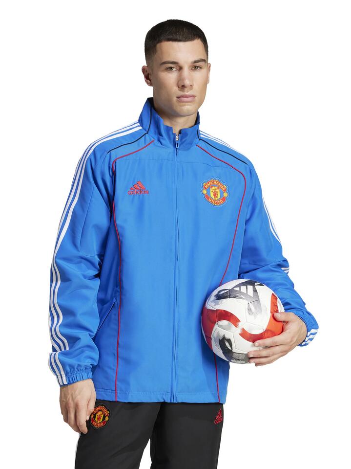 Image of a model wearing Tops. Productname: Adidas MUFC UBP Track Top in BLUE colour by brand - Adidas
