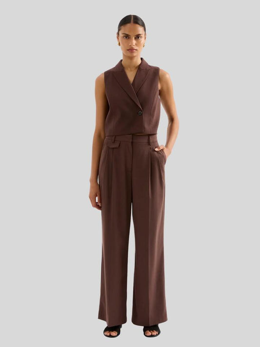 Image of a model wearing Pants. Productname: Nude Lucy Easton Tailored Pant in Cocoa colour by brand - Nude Lucy