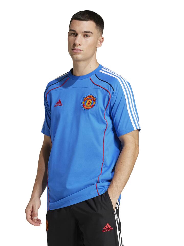 Image of a model wearing Tops. Productname: Adidas MUFC UBP Tee in BLUE colour by brand - Adidas