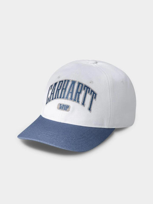 Image of Hats. Productname: Carhartt Wip Lecture Cap ONE SIZE WHITE/BLUE IRIS in WHITE/BLUE IRIS colour by brand - Carhartt Wip