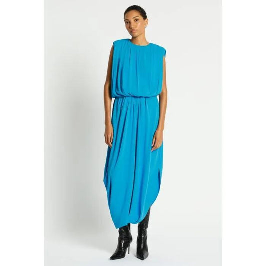Image of a model wearing Dress. Productname: Cerulean Dress in CORNFLOWER colour by brand - sass and bide