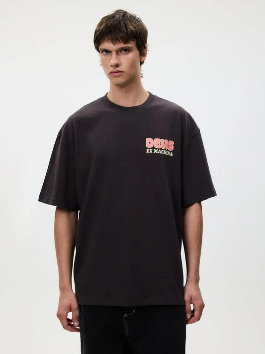 Image of a model wearing Tops. Productname: Deus Bloom Ss Tee in Anthracite colour by brand - Deus