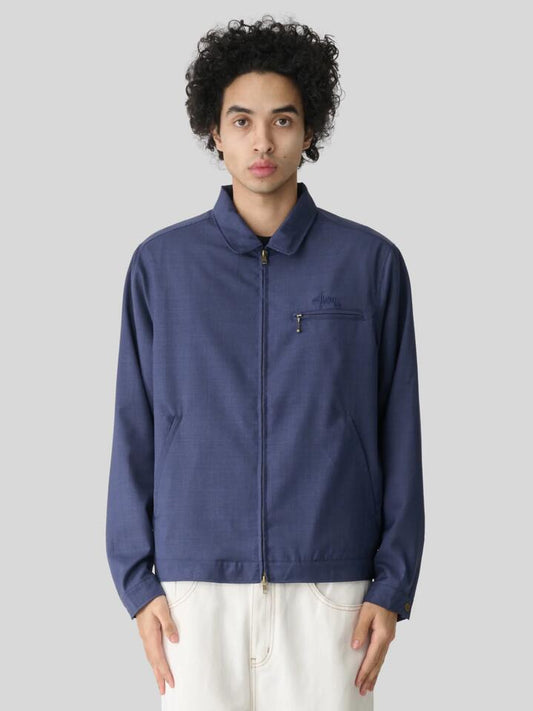 Image of a model wearing Outerwear. Productname: S-Double Gaberdine Zip Jacket in Navy colour by brand - S-Double