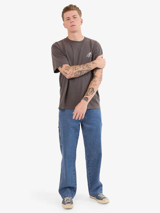 Image of a model wearing Denim. Productname: Worship Carpenter Jean in STEADY MID BLUE colour by brand - Worship