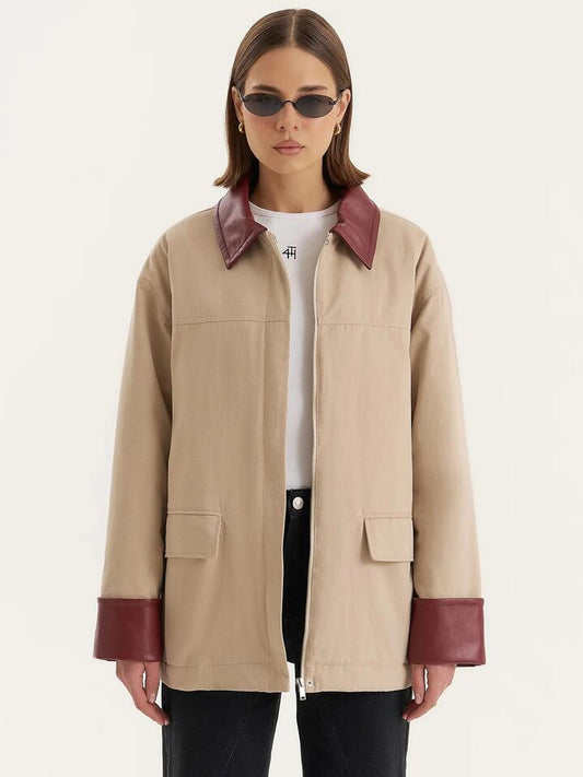 Image of a model wearing Outerwear. Productname: 4th & Reckless Jackson Jacket in Beige colour by brand - 4th & Reckless