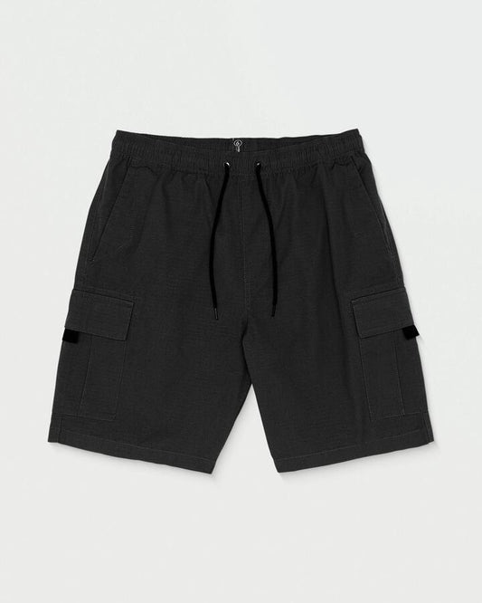 Image of a model wearing Shorts. Productname: Volcom Mens March Hybrid 20" Cargo Shorts Black - in Black colour by brand - Volcom