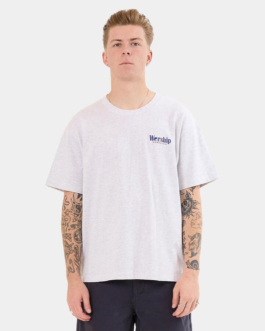 Image of T-Shirts. Productname: Worship Mens Smoko T-Shirt Snow Marle - in Snow Marle colour by brand - Worship