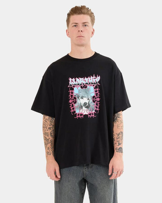 Image of T-Shirts. Product name - Worship Mens Gnasher Oversized T-Shirt Black in Black colour by brand - Worship