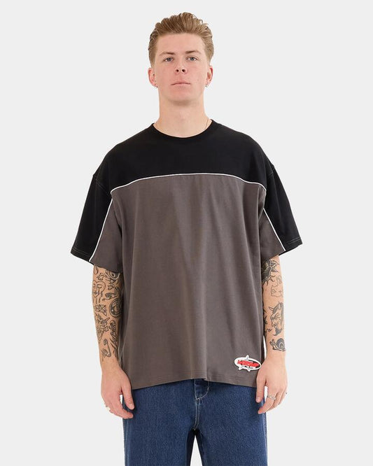Image of T-Shirts. Product name - Worship Mens Striker Paneled Oversized T-Shirt Black in Black colour by brand - Worship