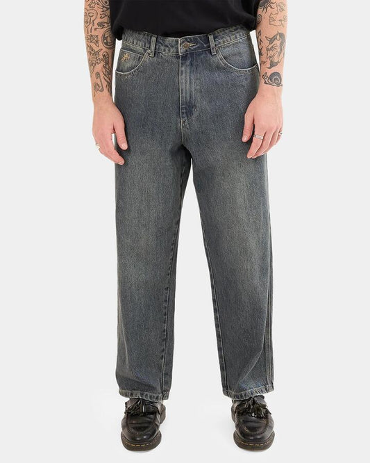 Image of Jeans. Productname: Worship - Mens Heavy Heart Big Lounger Denim Jeans - Blasted Blue - in Blasted Blue colour by brand - Worship