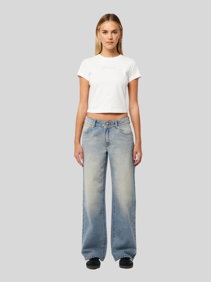 Image of a model wearing Denim. Productname: Abrand 99 Baggy Caitlin in Tint Light Blue colour by brand - Abrand
