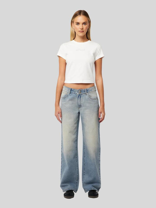 Image of a model wearing Denim. Productname: Abrand 99 Baggy Caitlin in Tint Light Blue colour by brand - Abrand